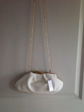 42 GOLD White Clutch with Gold Chain Strap
